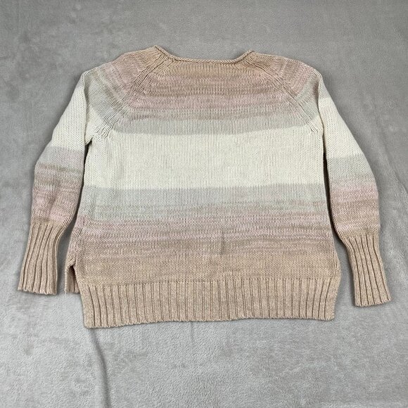 Chaps Women's Cable Knit Sweater M Beige Striped Cotton Blend - Picture 12 of 12